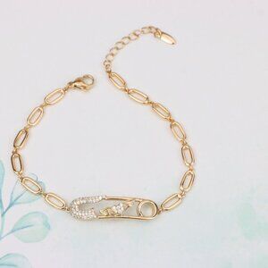 "Rose Gold Safety Pin Bracelet with Wing Detail, XPBL0781